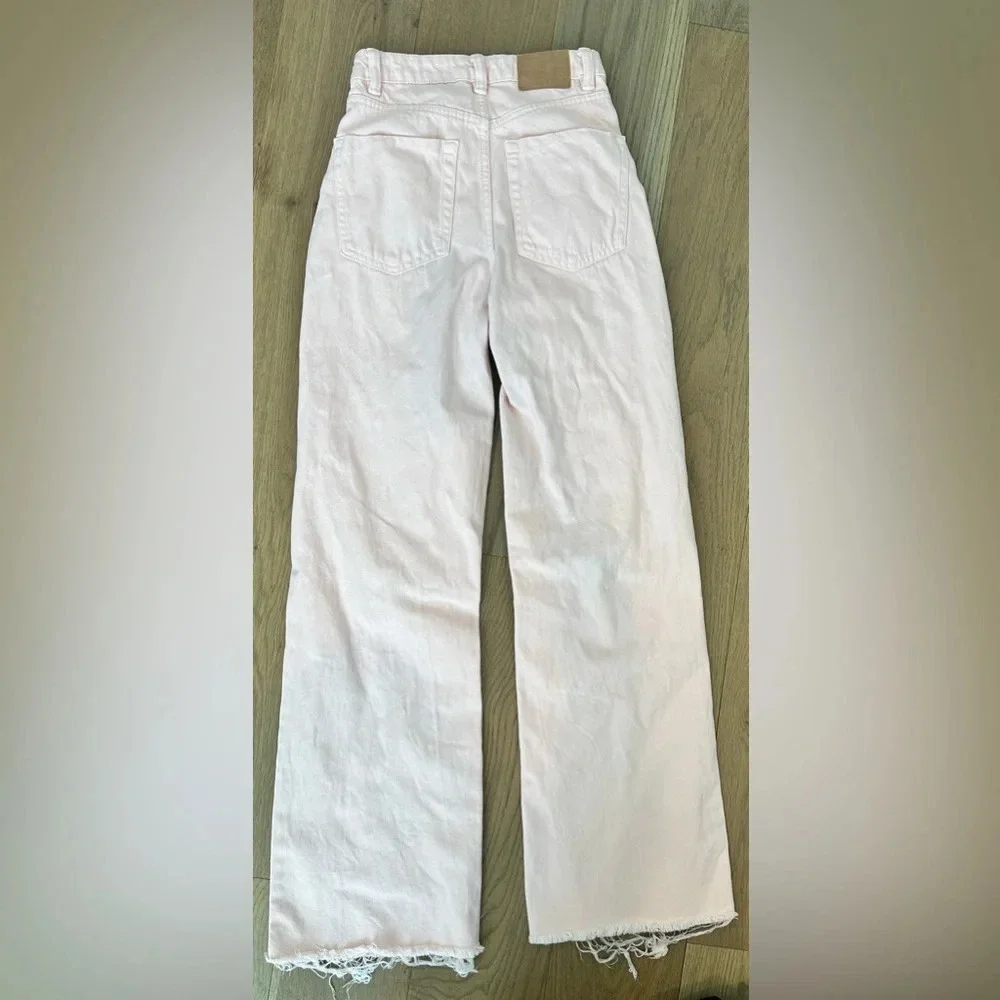 Bershka Light Pink Distressed Ripped‎ Wide Leg Jeans 2